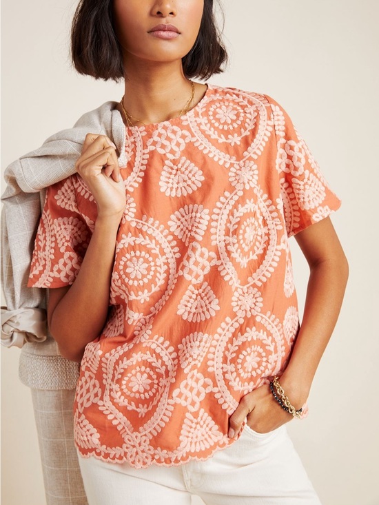 Anthropologie Tops - Anthropologie Eri + Ali Coralie Embroidered Top Boho Coastal Preppy Size XS